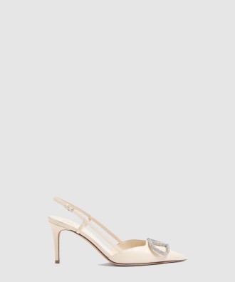 송아지 가죽 브이로고 시그니처 슬링백 펌프스