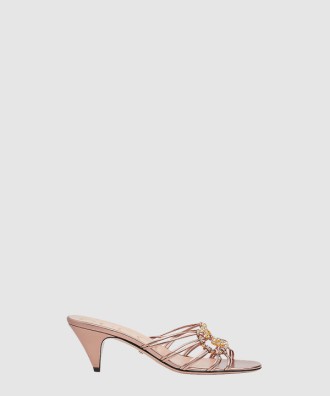 로즈 골드 레더 인터로킹 G 슬라이드 샌들 777447