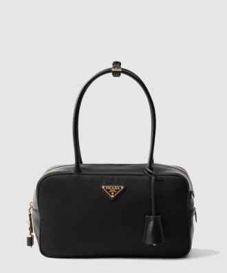 자물쇠가 있는 미디엄 리나일론 및 가죽 탑 핸들백 1BB132