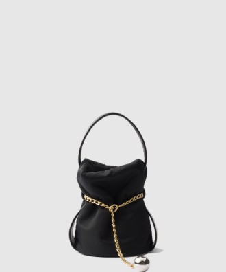 쁘띠 삭 누아르 미니 리나일론 및 나파 가죽 버킷백 1BE088